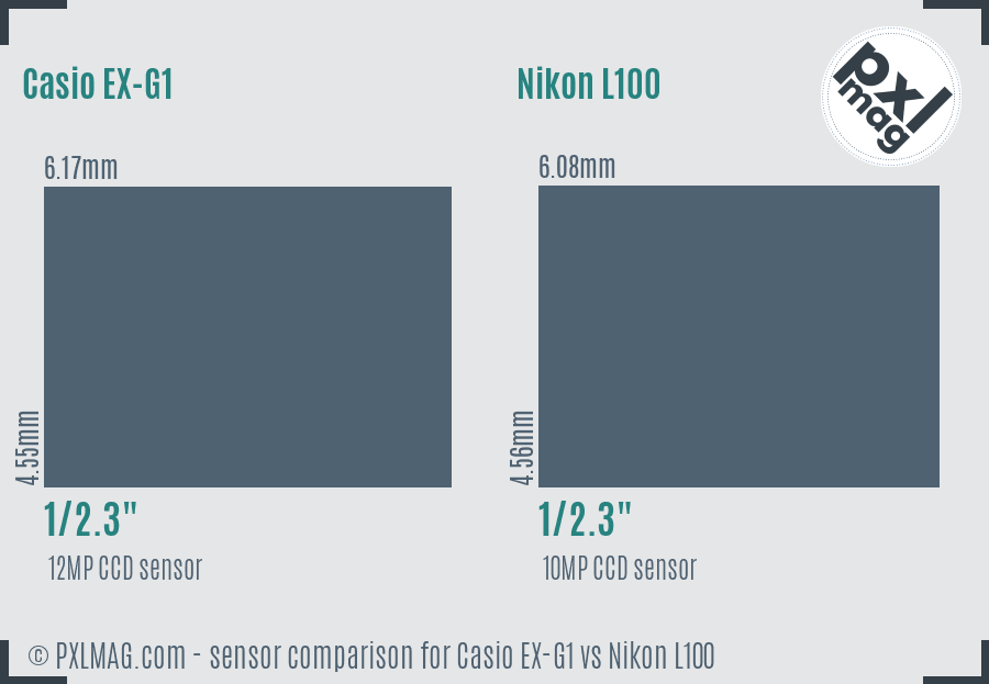 Casio EX-G1 vs Nikon L100 sensor size comparison