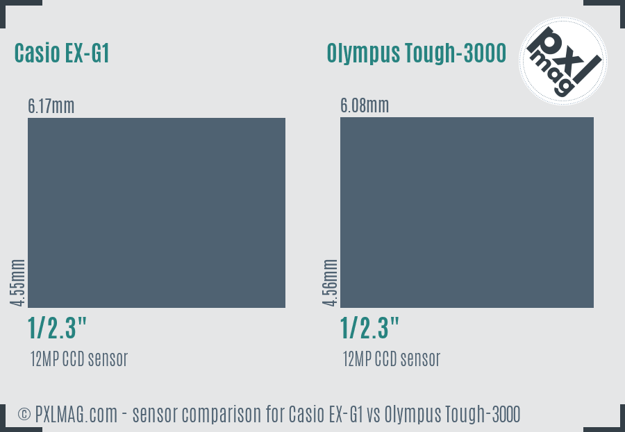 Casio EX-G1 vs Olympus Tough-3000 sensor size comparison