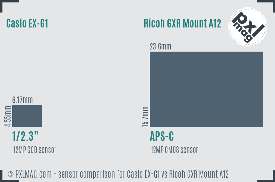 Casio EX-G1 vs Ricoh GXR Mount A12 sensor size comparison Casio EX-G1 vs Ricoh GXR Mount A12 sensor size comparison