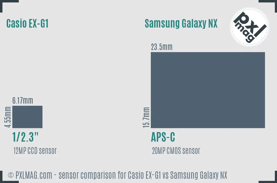 Casio EX-G1 vs Samsung Galaxy NX sensor size comparison