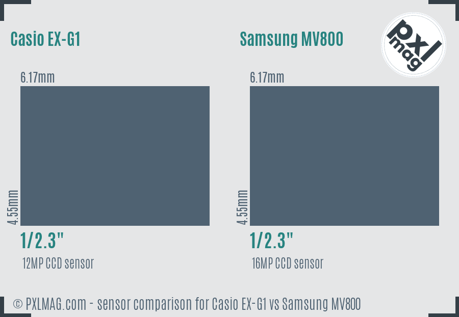 Casio EX-G1 vs Samsung MV800 sensor size comparison