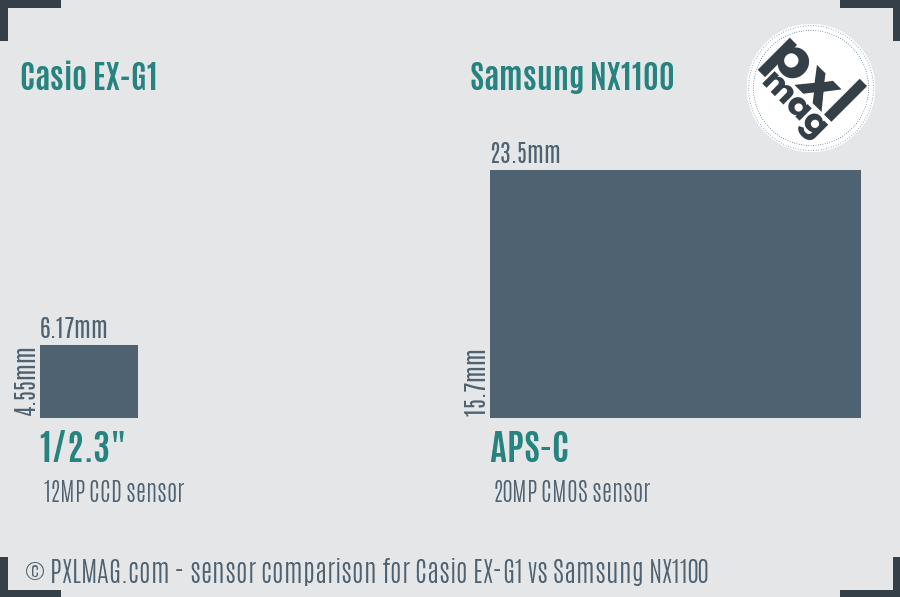 Casio EX-G1 vs Samsung NX1100 sensor size comparison