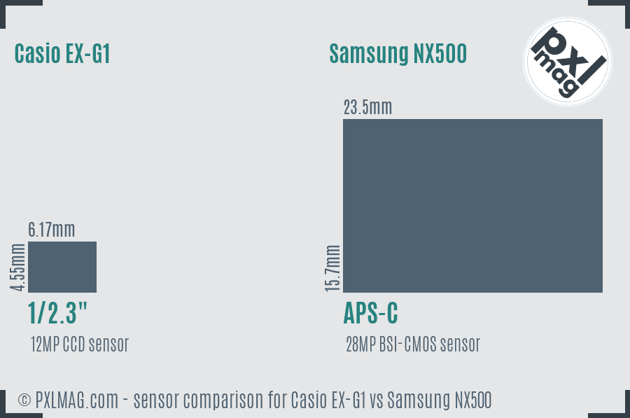 Casio EX-G1 vs Samsung NX500 sensor size comparison