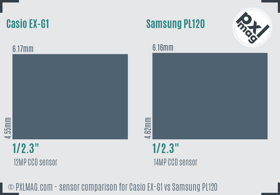 Casio EX-G1 vs Samsung PL120 sensor size comparison