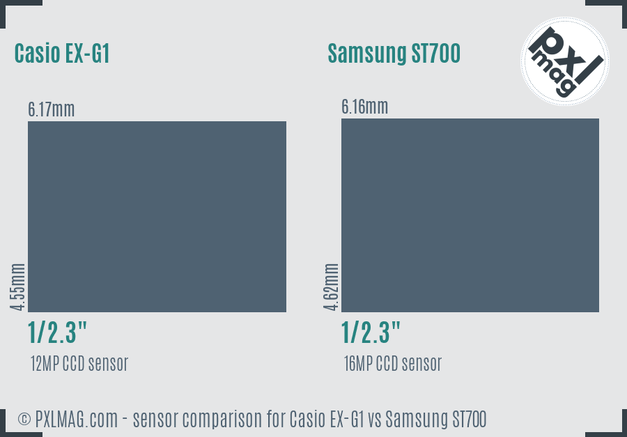 Casio EX-G1 vs Samsung ST700 sensor size comparison