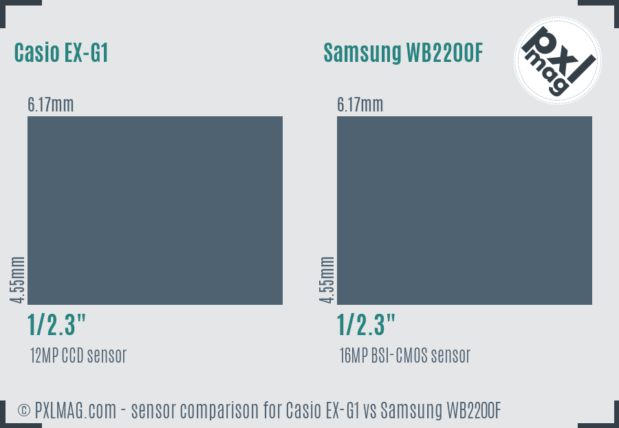 Casio EX-G1 vs Samsung WB2200F sensor size comparison