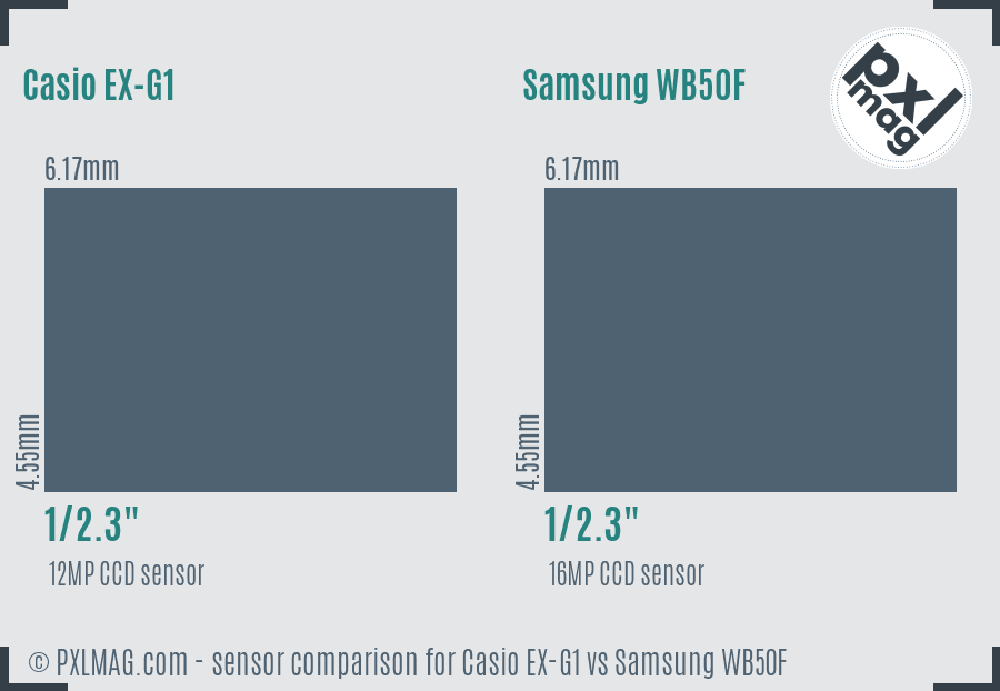 Casio EX-G1 vs Samsung WB50F sensor size comparison