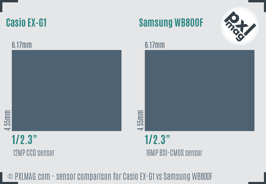 Casio EX-G1 vs Samsung WB800F sensor size comparison