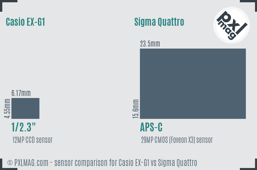 Casio EX-G1 vs Sigma Quattro sensor size comparison