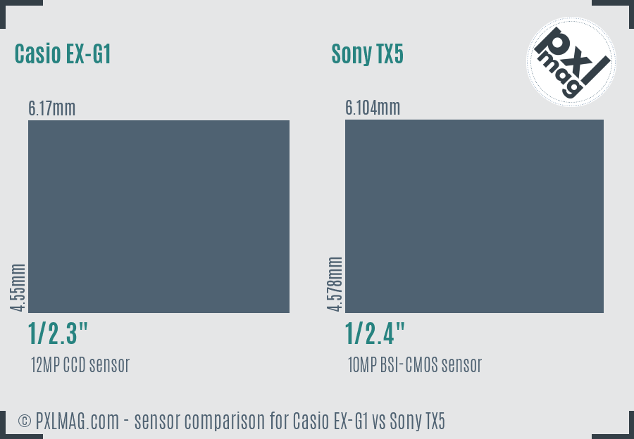 Casio EX-G1 vs Sony TX5 sensor size comparison