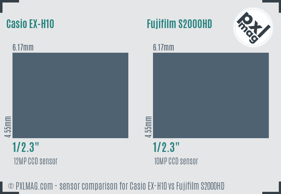 Casio EX-H10 vs Fujifilm S2000HD sensor size comparison