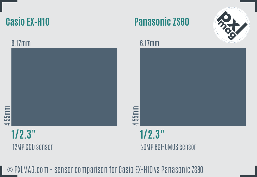 Casio EX-H10 vs Panasonic ZS80 sensor size comparison