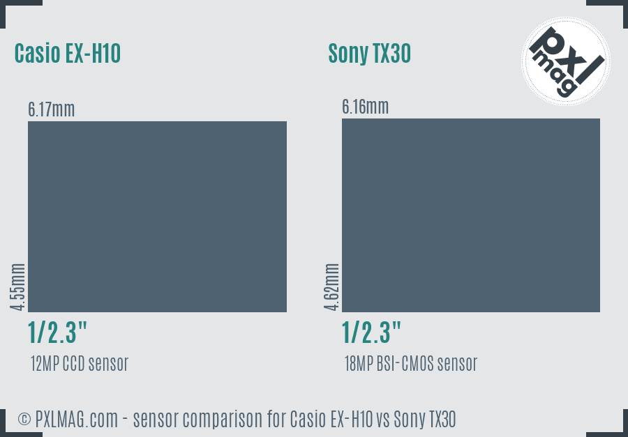 Casio EX-H10 vs Sony TX30 sensor size comparison