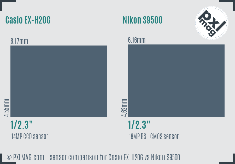 Casio EX-H20G vs Nikon S9500 sensor size comparison