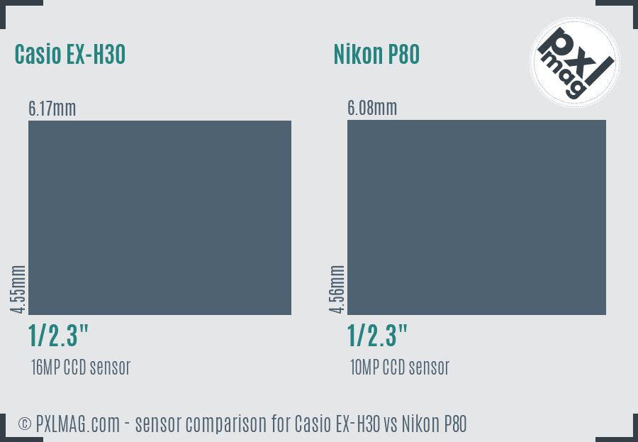 Casio EX-H30 vs Nikon P80 sensor size comparison