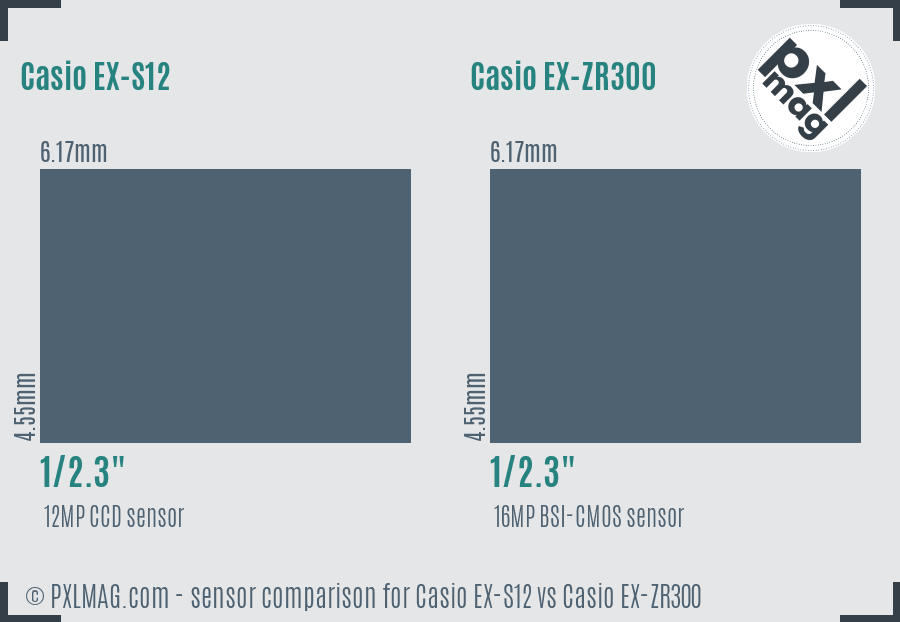 Casio EX-S12 vs Casio EX-ZR300 sensor size comparison