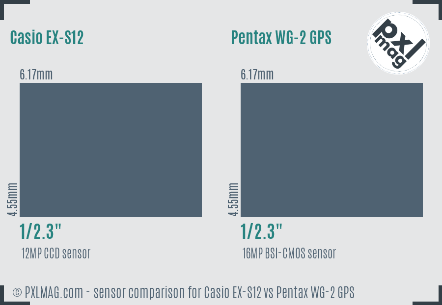 Casio EX-S12 vs Pentax WG-2 GPS sensor size comparison