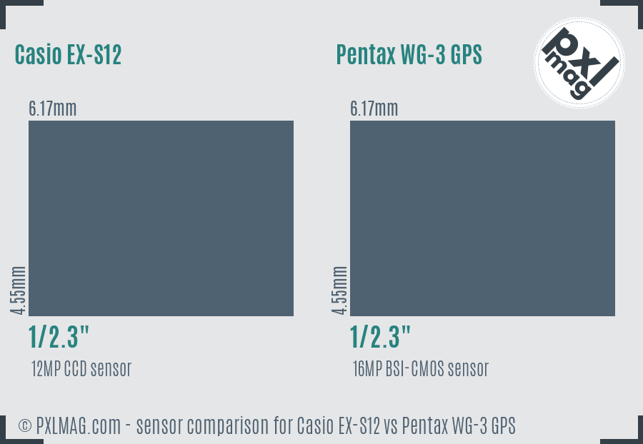 Casio EX-S12 vs Pentax WG-3 GPS sensor size comparison