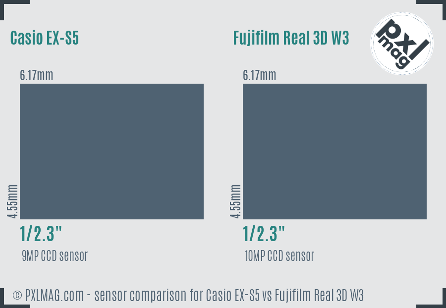 Casio EX-S5 vs Fujifilm Real 3D W3 sensor size comparison Casio EX-S5 vs Fujifilm Real 3D W3 sensor size comparison