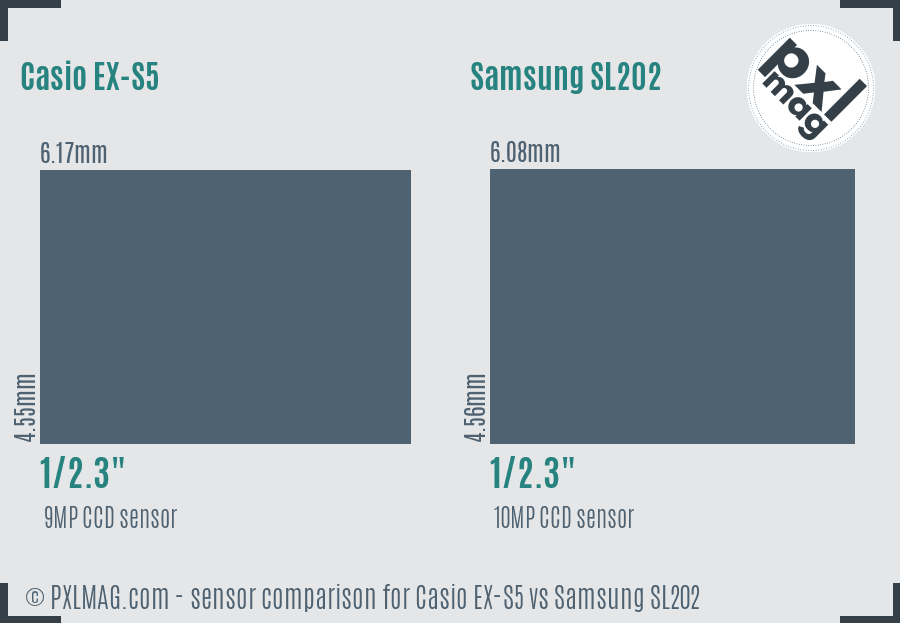 Casio EX-S5 vs Samsung SL202 sensor size comparison