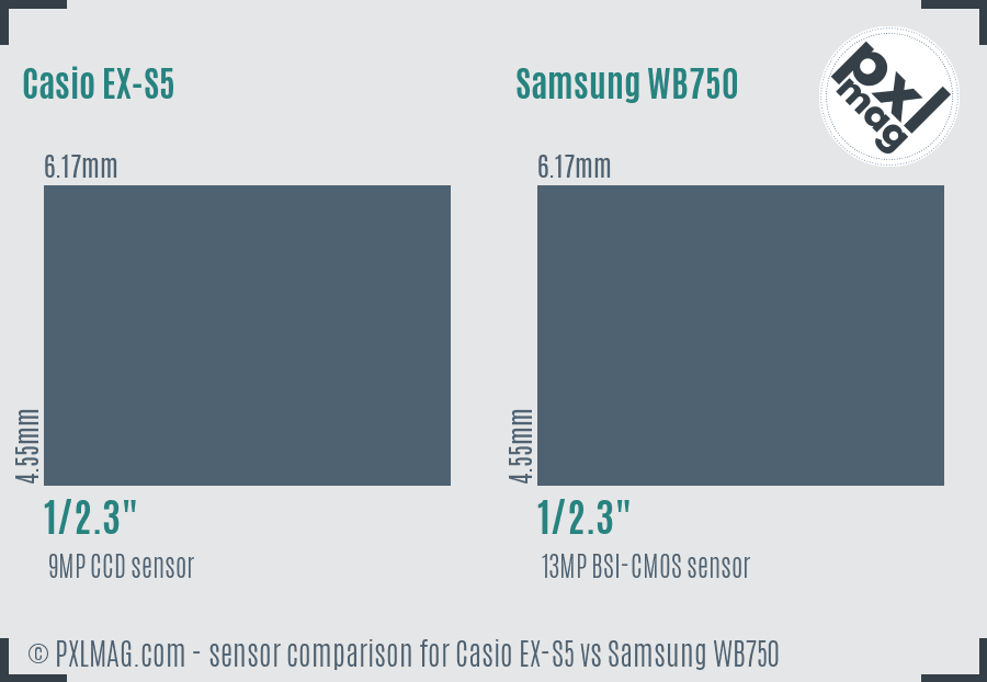 Casio EX-S5 vs Samsung WB750 sensor size comparison Casio EX-S5 vs Samsung WB750 sensor size comparison