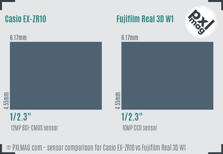 Casio EX-ZR10 vs Fujifilm Real 3D W1 sensor size comparison