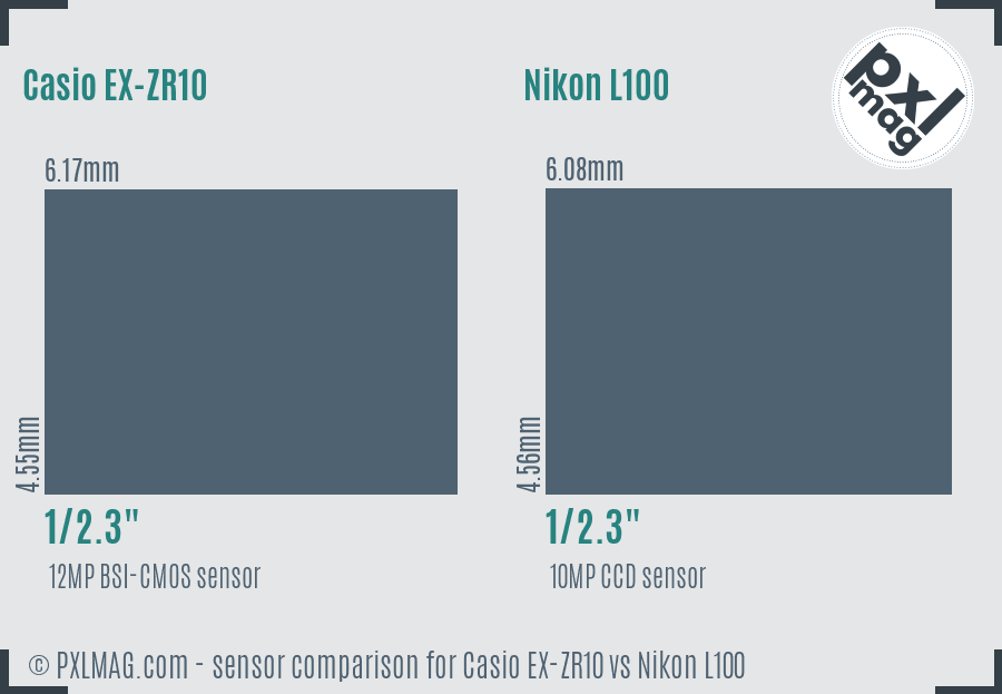 Casio EX-ZR10 vs Nikon L100 sensor size comparison