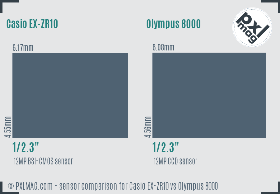 Casio EX-ZR10 vs Olympus 8000 sensor size comparison