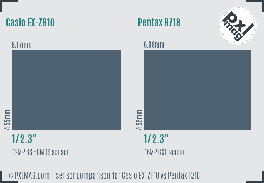 Casio EX-ZR10 vs Pentax RZ18 sensor size comparison