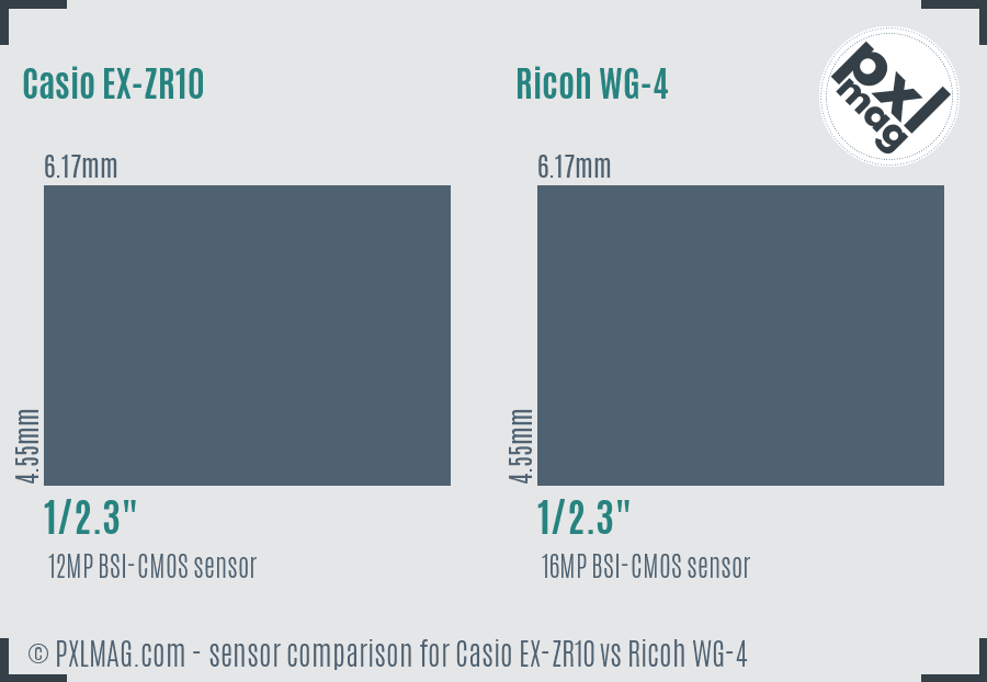 Casio EX-ZR10 vs Ricoh WG-4 sensor size comparison Casio EX-ZR10 vs Ricoh WG-4 sensor size comparison