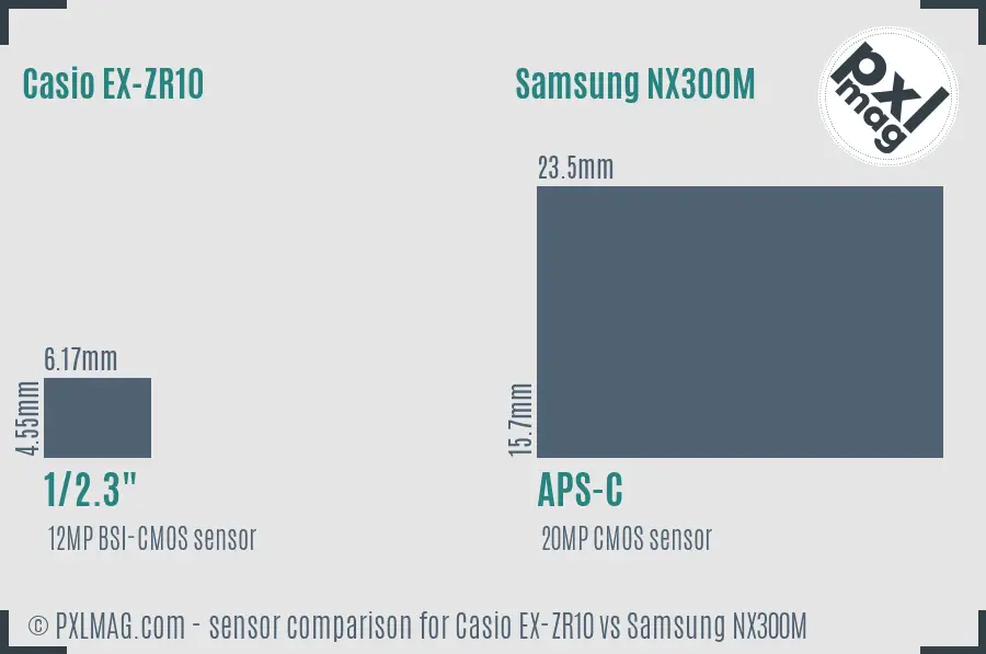 Casio EX-ZR10 vs Samsung NX300M sensor size comparison