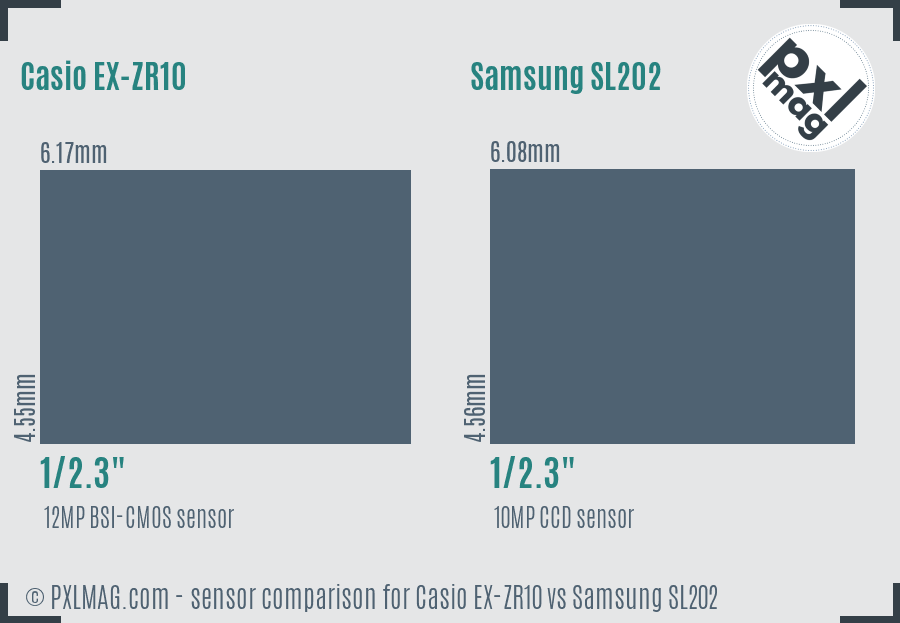 Casio EX-ZR10 vs Samsung SL202 sensor size comparison