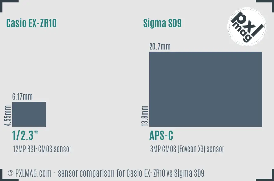 Casio EX-ZR10 vs Sigma SD9 sensor size comparison