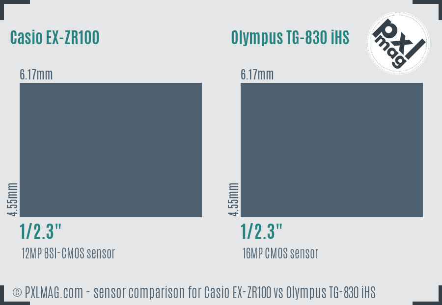 Casio EX-ZR100 vs Olympus TG-830 iHS sensor size comparison Casio EX-ZR100 vs Olympus TG-830 iHS sensor size comparison