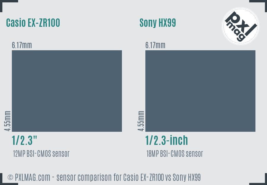 Casio EX-ZR100 vs Sony HX99 sensor size comparison