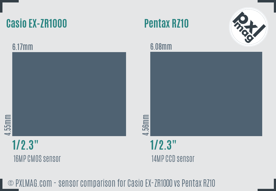 Casio EX-ZR1000 vs Pentax RZ10 sensor size comparison