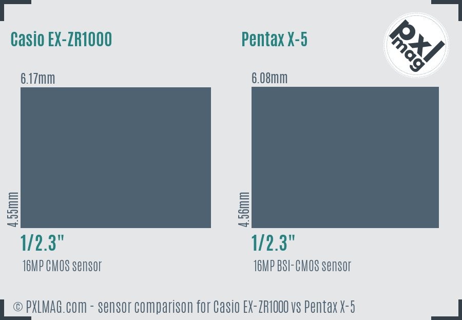 Casio EX-ZR1000 vs Pentax X-5 sensor size comparison