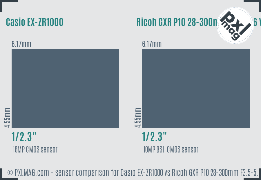 Casio EX-ZR1000 vs Ricoh GXR P10 28-300mm F3.5-5.6 VC sensor size comparison