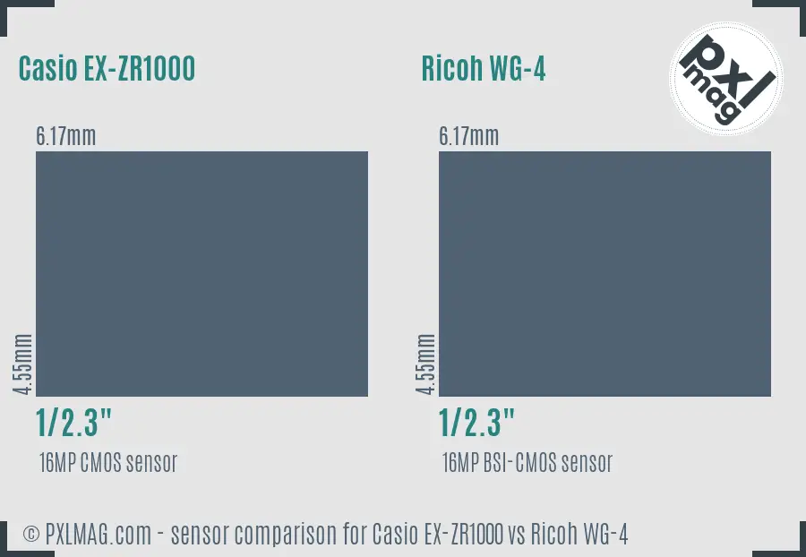 Casio EX-ZR1000 vs Ricoh WG-4 sensor size comparison