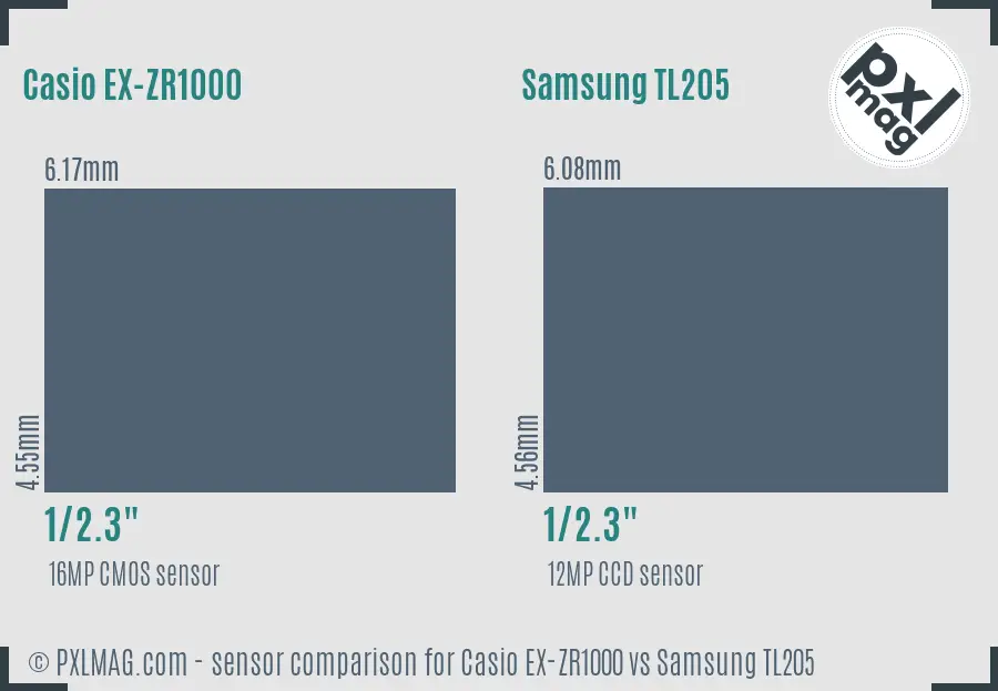 Casio EX-ZR1000 vs Samsung TL205 sensor size comparison