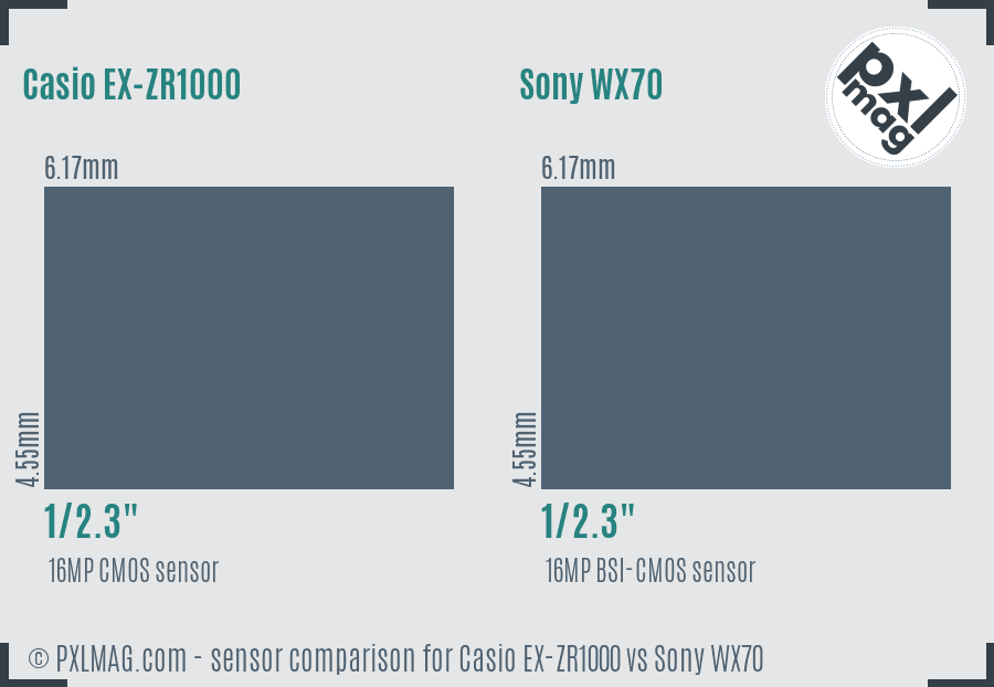 Casio EX-ZR1000 vs Sony WX70 sensor size comparison