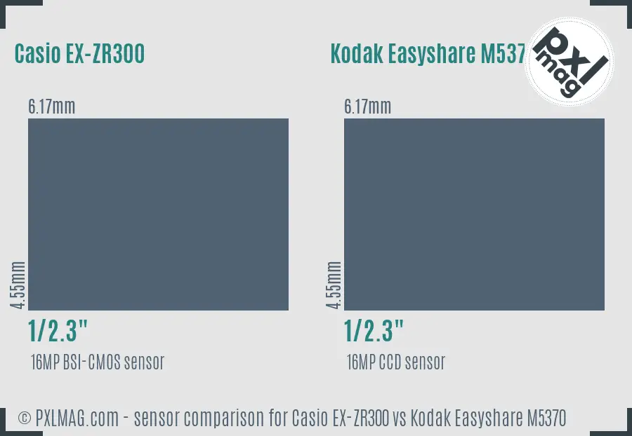 Casio EX-ZR300 vs Kodak Easyshare M5370 sensor size comparison