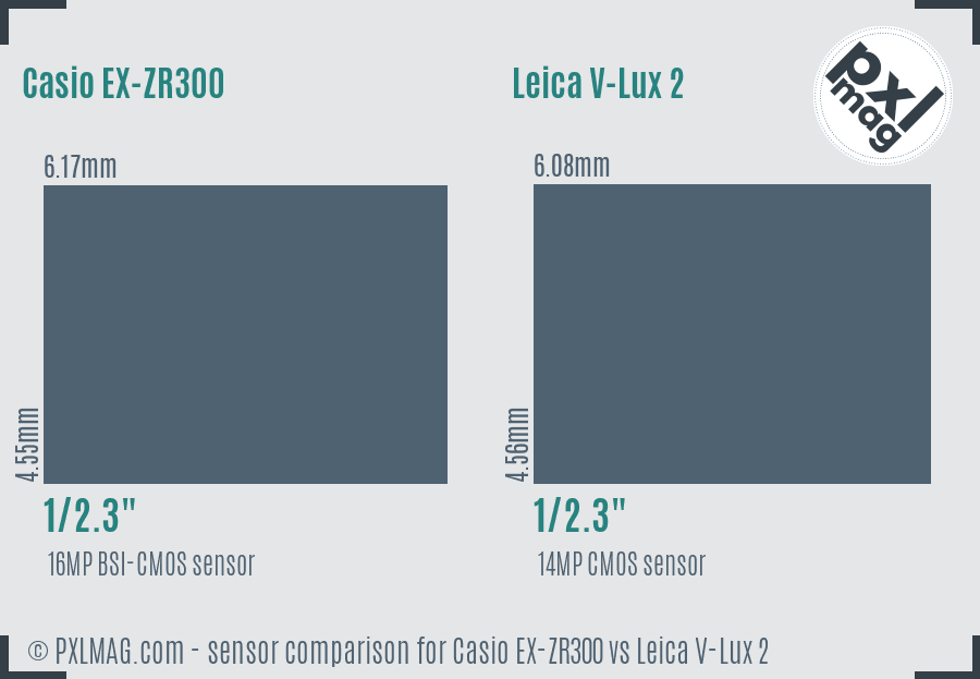 Casio EX-ZR300 vs Leica V-Lux 2 sensor size comparison
