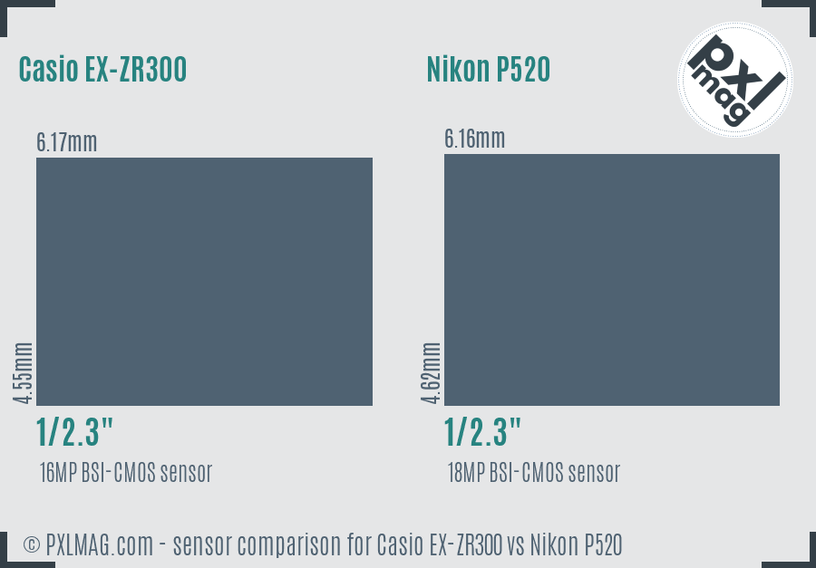 Casio EX-ZR300 vs Nikon P520 sensor size comparison