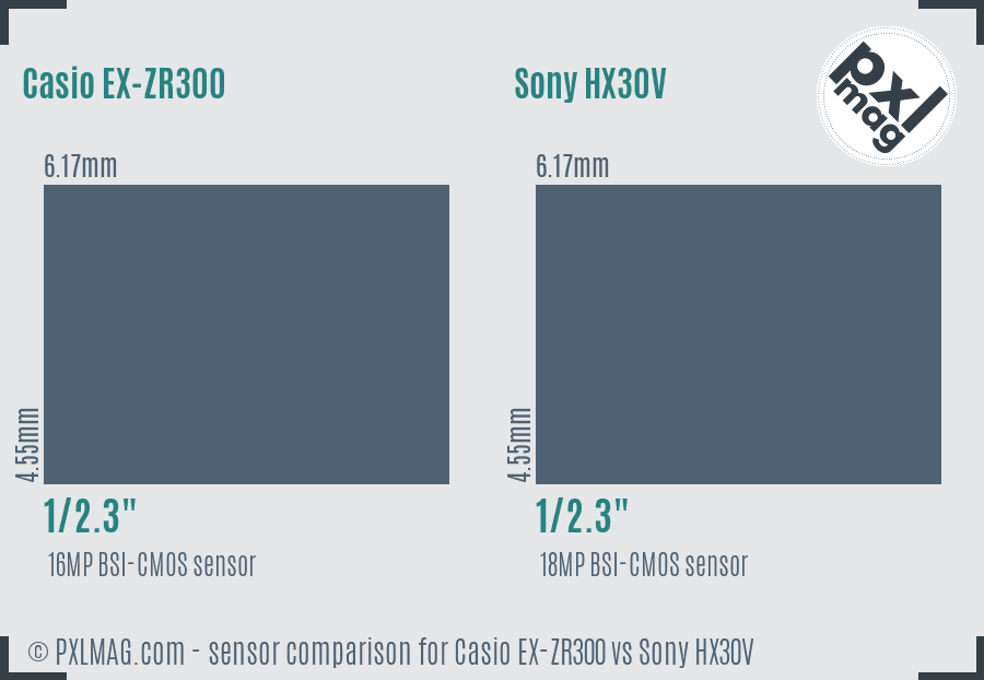 Casio EX-ZR300 vs Sony HX30V sensor size comparison