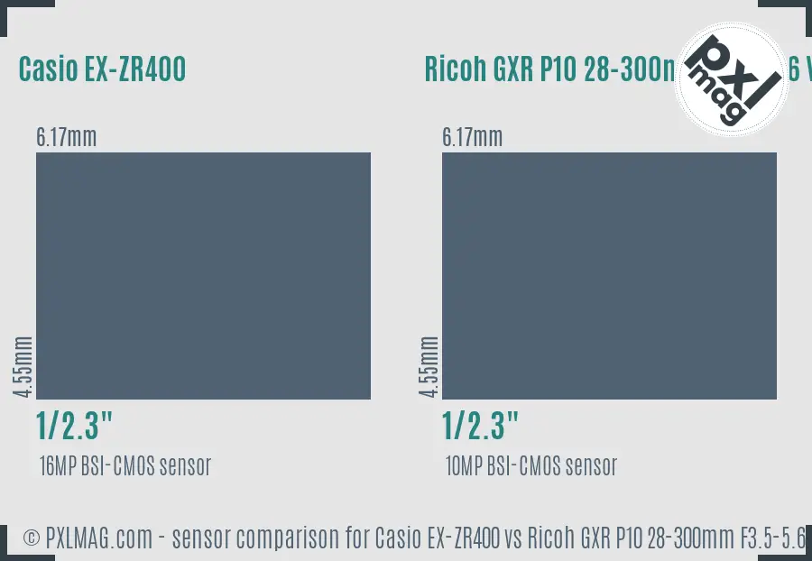 Casio EX-ZR400 vs Ricoh GXR P10 28-300mm F3.5-5.6 VC sensor size comparison