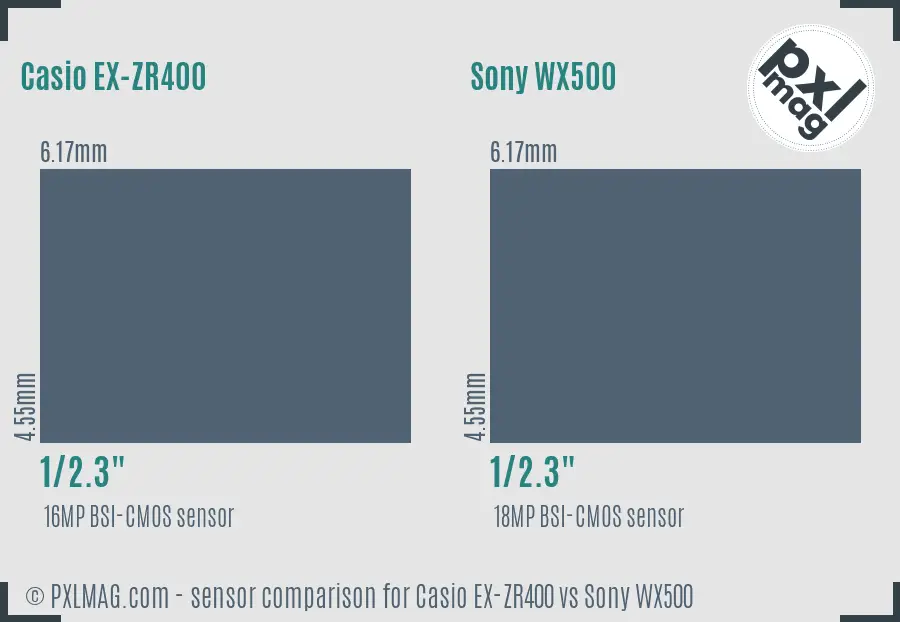 Casio EX-ZR400 vs Sony WX500 sensor size comparison