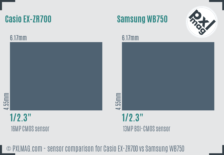 Casio EX-ZR700 vs Samsung WB750 sensor size comparison
