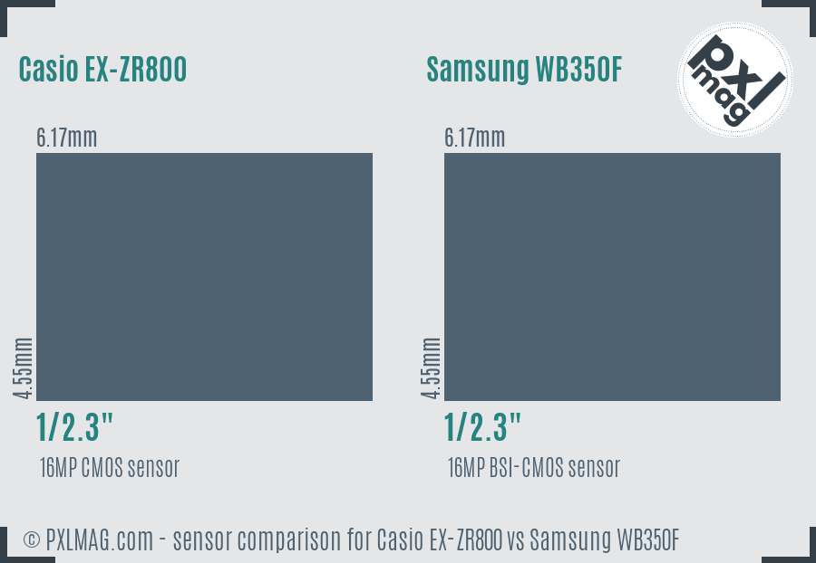 Casio EX-ZR800 vs Samsung WB350F sensor size comparison