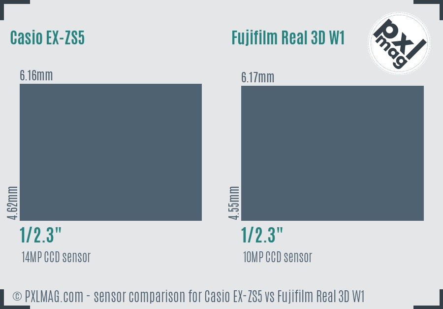 Casio EX-ZS5 vs Fujifilm Real 3D W1 sensor size comparison